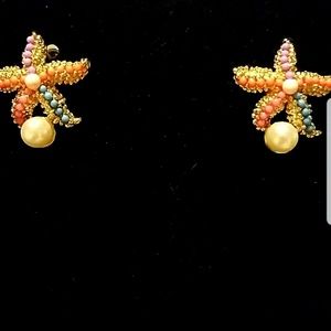 Retro Mermaid Pastel Starfish & Pearl Earrings